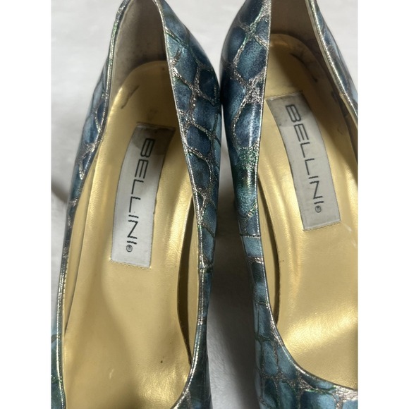 Bellini Shoes Womens Size 9 Blue Croc Embossed Block Heel Square Toe Pumps - Picture 6 of 8